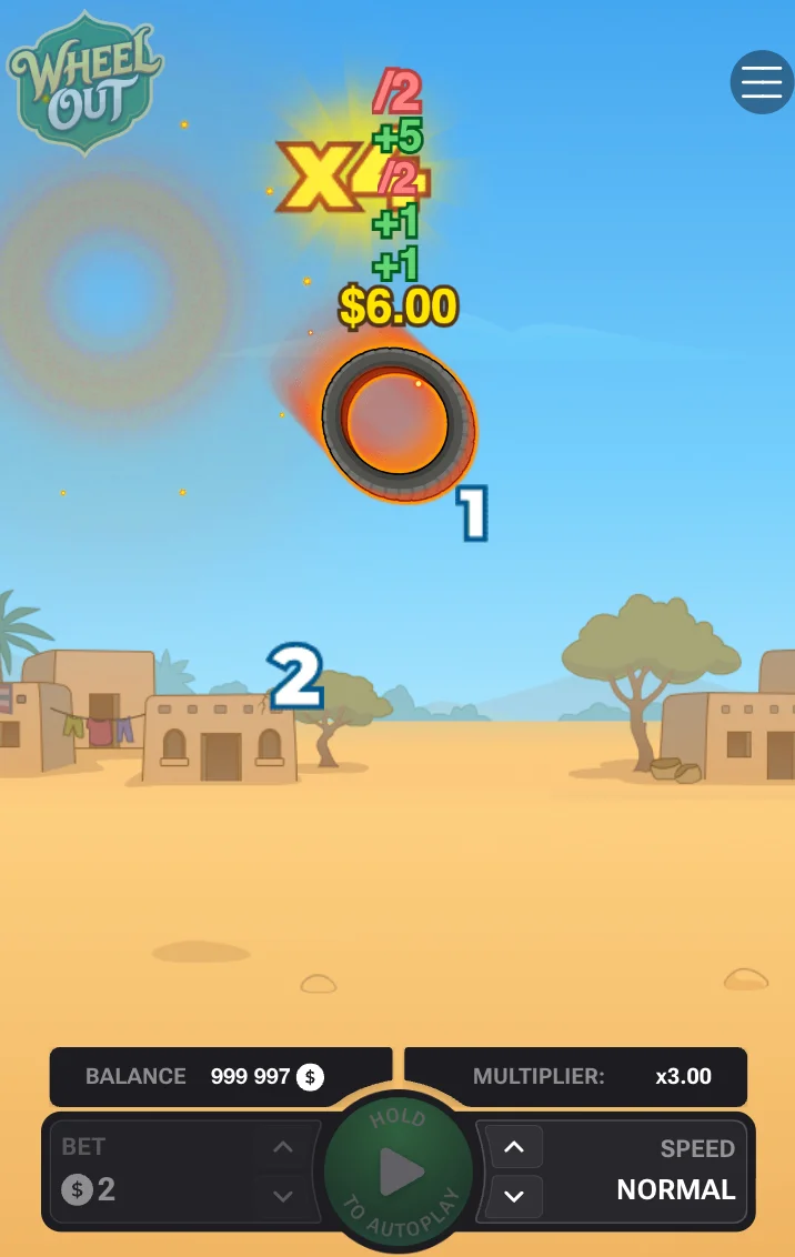 Wheel Out gameplay overview showing the wheel-launch mechanic